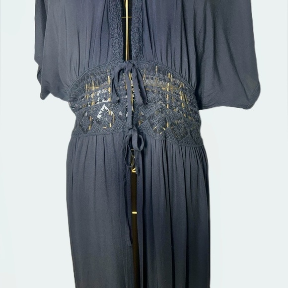 NEW Boho Black Lace Beach Dress Coverup with Flutter Sleeves & 2-Tie Front, OS - Picture 13 of 16